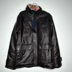 NWT Emporio &Co Dark Brown Faux Leather Jacket Coat Size XXL Fits like a Large